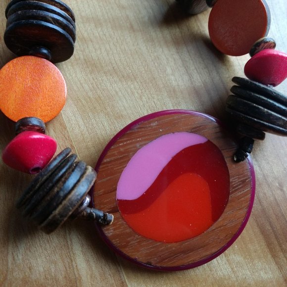Wooden Beaded Statement Necklace - Picture 3 of 3